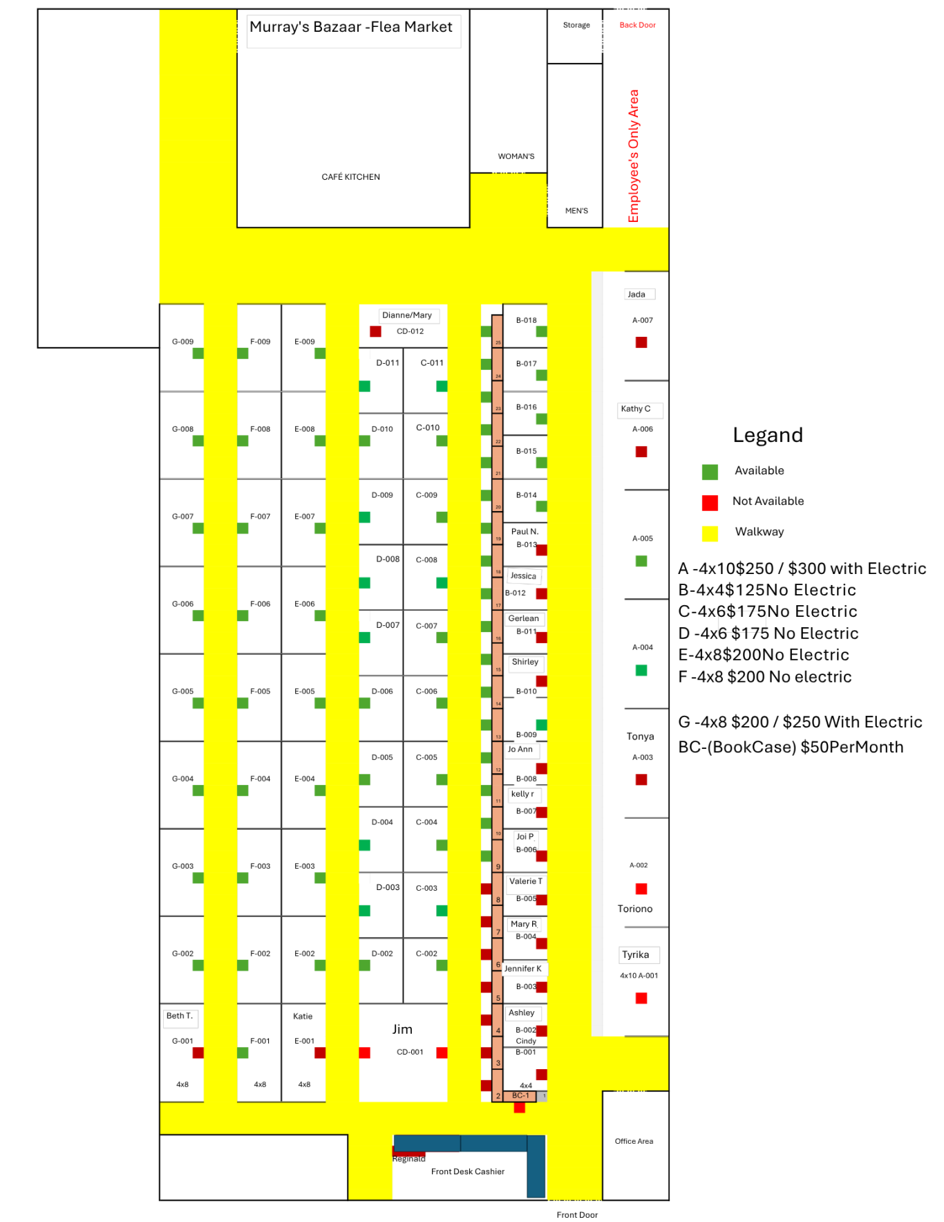 Seating chart layout with marked available, reserved, and sold seats.