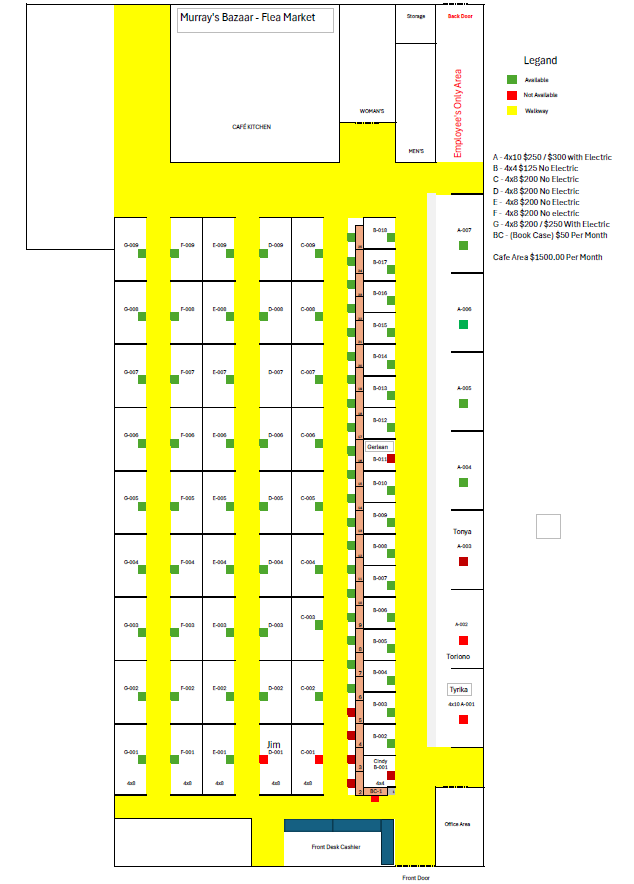 Seating chart layout with marked available, reserved, and sold seats.